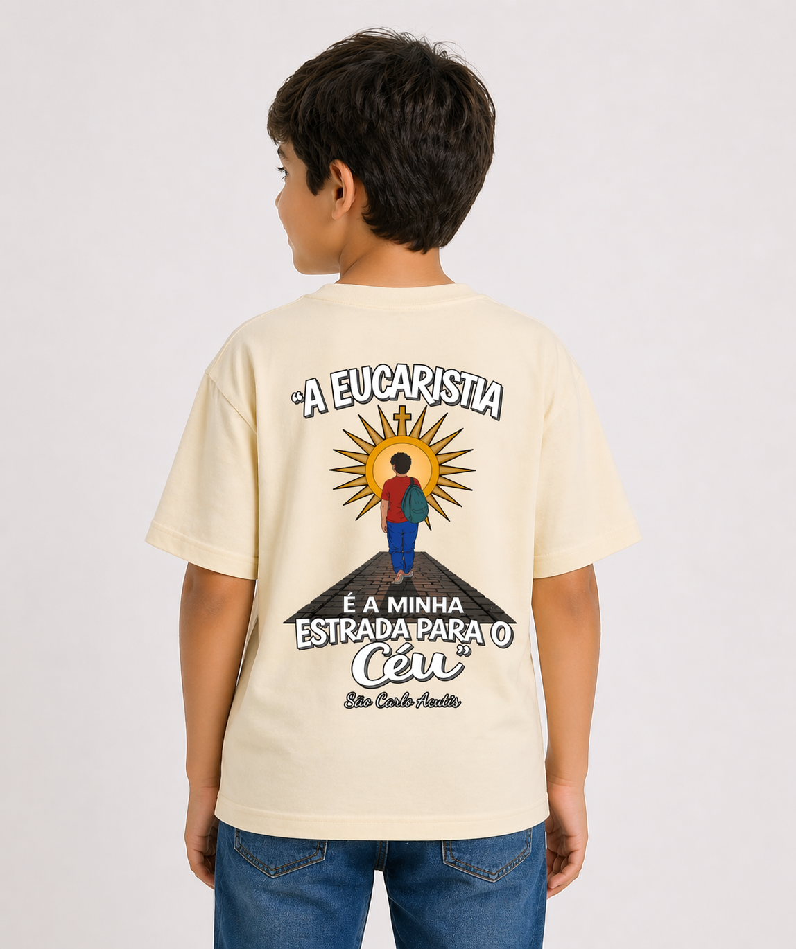 Camiseta Oversized Infantil " Eucaristia Carlo Acutis "