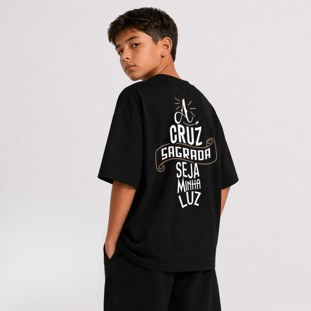 Camiseta Oversized Infantil "Medalha São Bento "