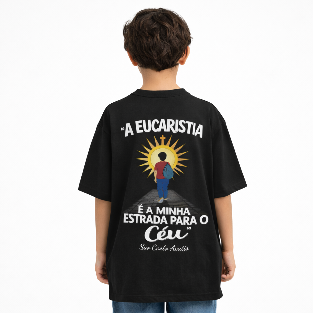Camiseta Oversized Infantil " Eucaristia Carlo Acutis "