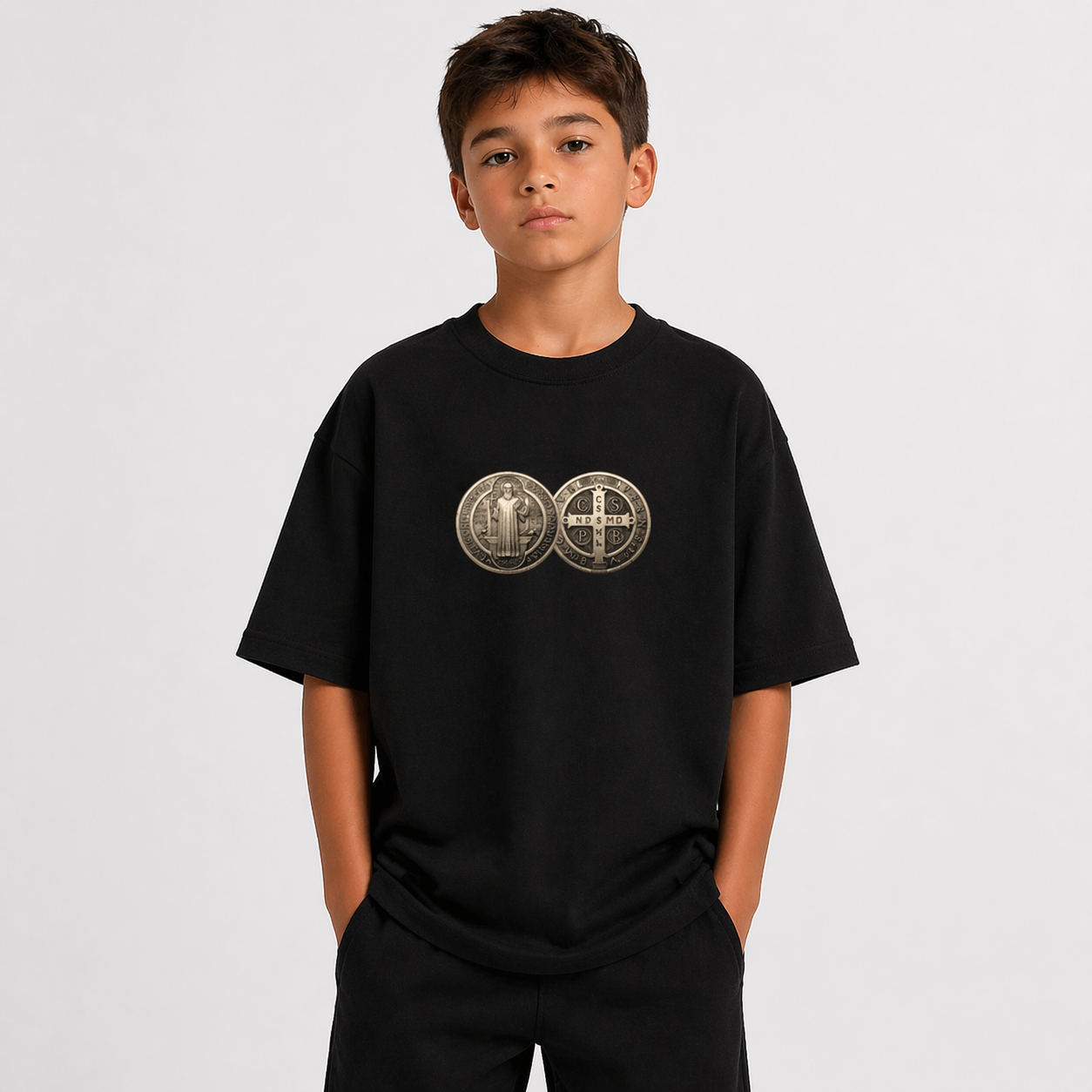 Camiseta Oversized Infantil "Medalha São Bento "