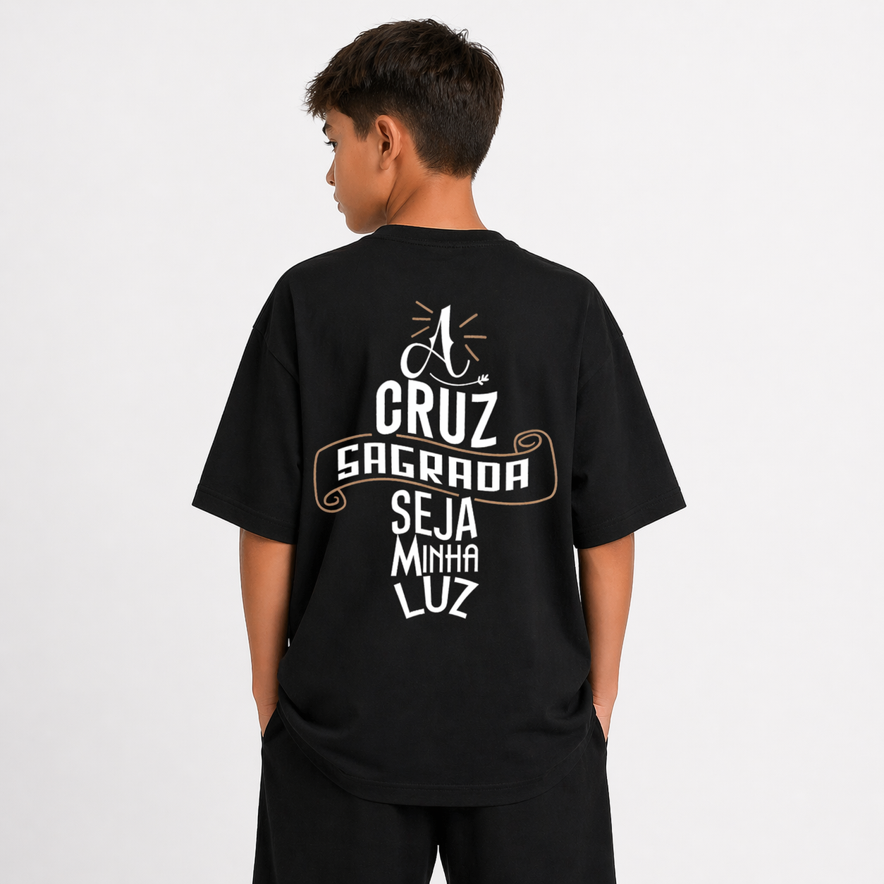 Camiseta Oversized Infantil "Medalha São Bento "